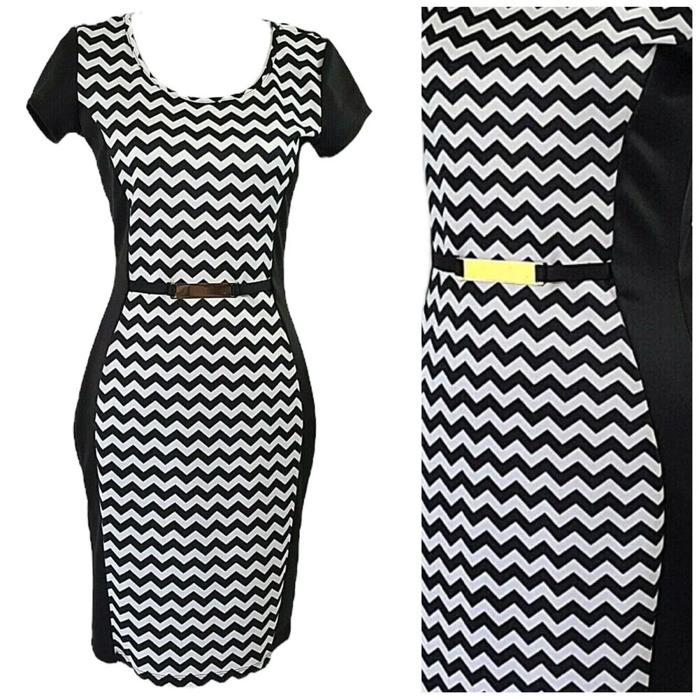Andrea Missy Dress Womens Small Black Chevron Colorblock Work Office Corpcore